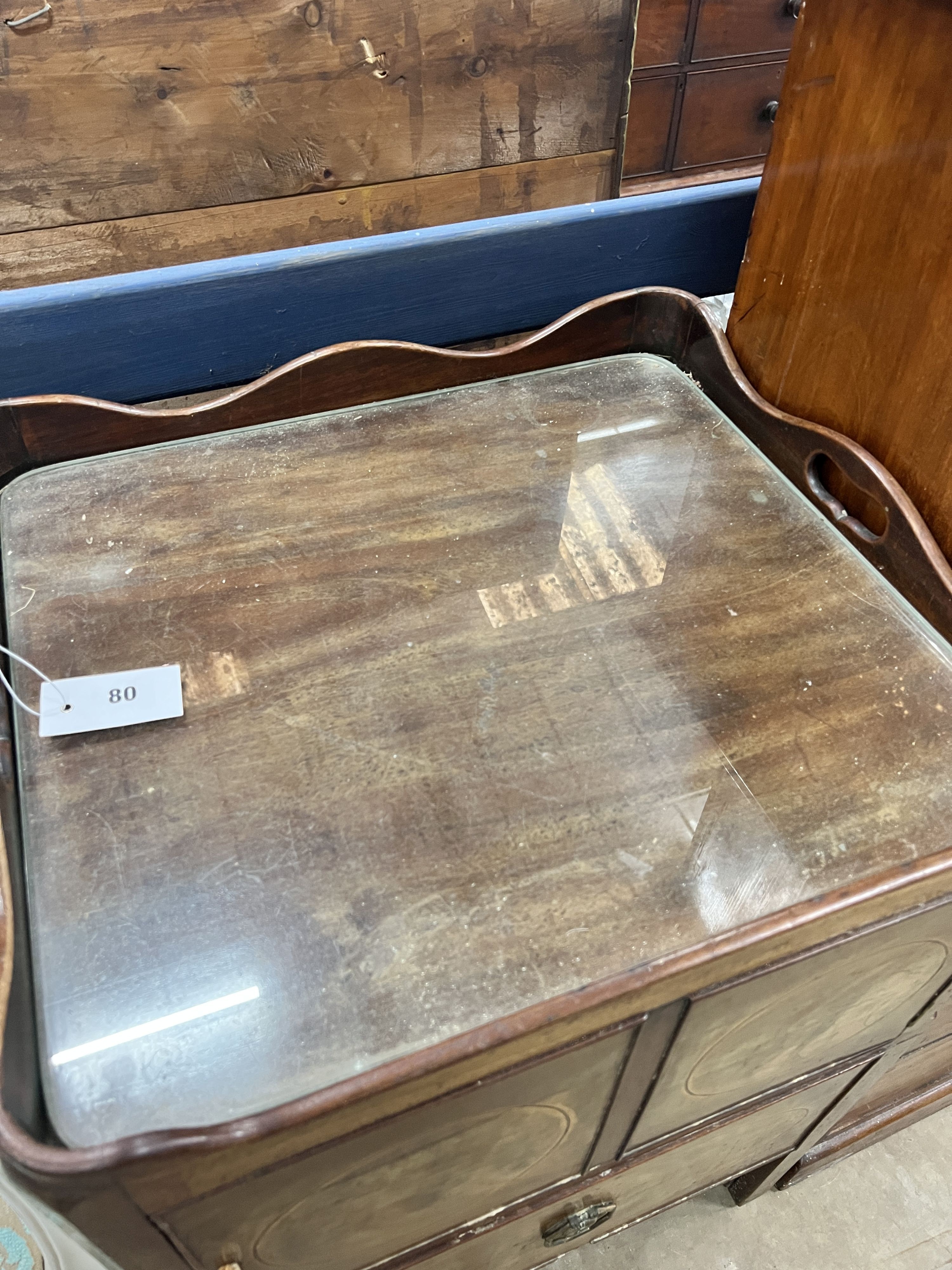 A George III mahogany tray top bedside cabinet, width 53cm, depth 47cm, height 79cm